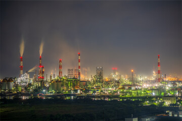 Fototapeta na wymiar 日本の岡山県倉敷市の美しい工場夜景