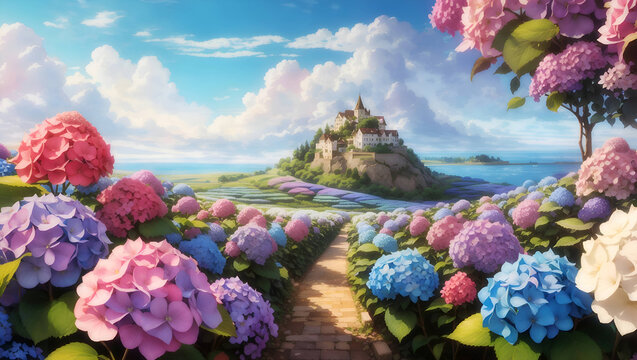 Hydrangea flower field