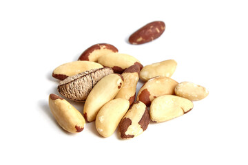 Brazil nuts isolated on white. Shelled Brazil nuts closeup