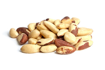 Brazil nuts isolated on white. Shelled Brazil nuts closeup