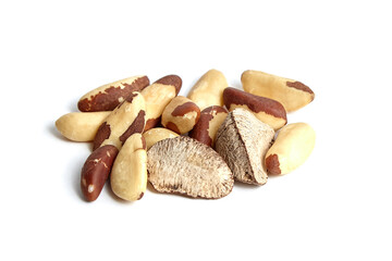 Brazil nuts isolated on white. Shelled Brazil nuts closeup