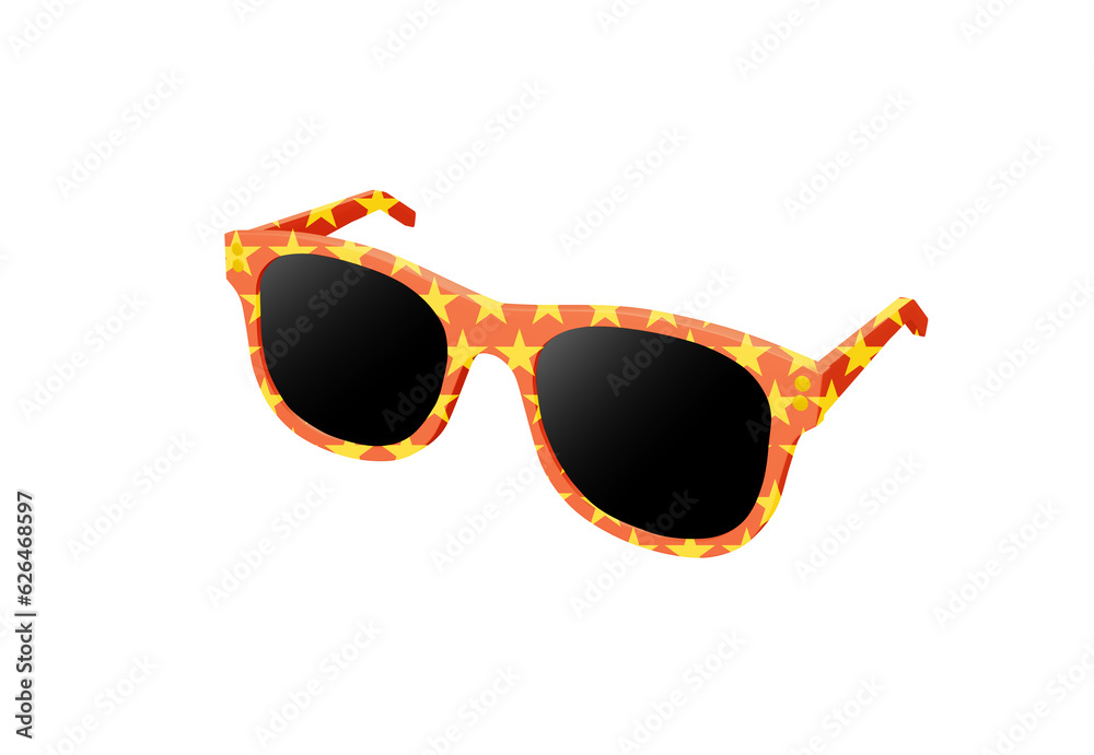 Canvas Prints 3d illustration orange fashion sunglasses with yellow star pattern and black lens optic isolated on 