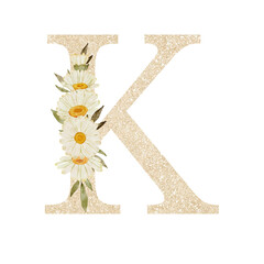Watercolor Daisy Floral Alphabet K