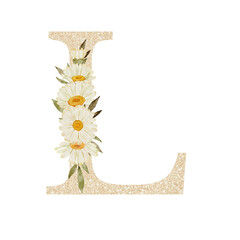 Watercolor Daisy Floral Alphabet L
