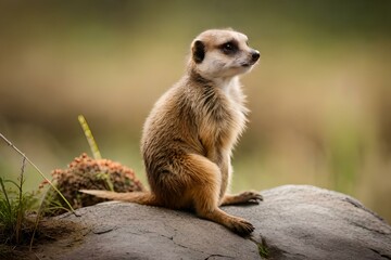 Fototapeta premium meerkat sitting on the rock - Generative AI