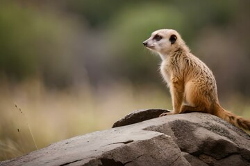 Fototapeta premium meerkat sitting on the rock - Generative AI