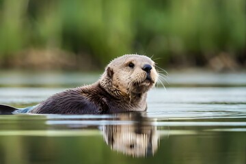 A Sea Otter floating effortlessly on the water's surface - Generative AI