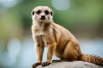 Fototapeta premium meerkat sitting on the rock - Generative AI