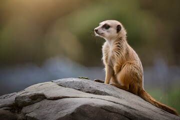 Fototapeta premium meerkat sitting on the rock - Generative AI