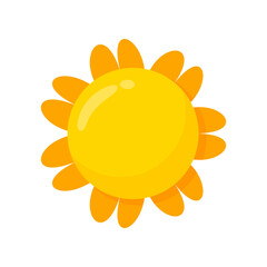 yellow sun icon Simple cartoon style design. The rays of the sun in summer