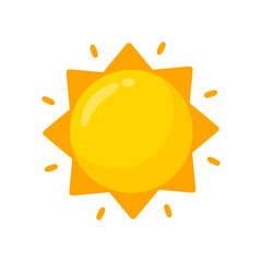 yellow sun icon Simple cartoon style design. The rays of the sun in summer