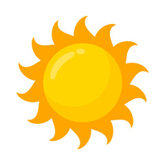 yellow sun icon Simple cartoon style design. The rays of the sun in summer