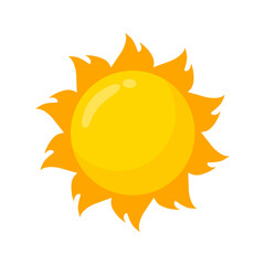 yellow sun icon Simple cartoon style design. The rays of the sun in summer