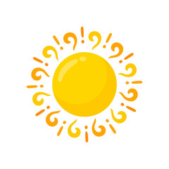 yellow sun icon Simple cartoon style design. The rays of the sun in summer