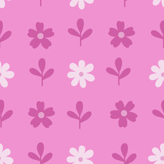 Cute monochrome pink floral seamless pattern. Hand drawn abstract flowers on pink background. Soft botanical allover illustration