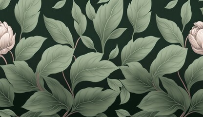 Botanical seamless pattern with vintage graphic peony leaves. Hand-drawn sketchy illustration. Good for production wallpapers, gift paper, cloth, fabric printing, Generative AI