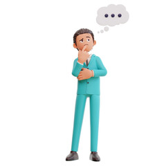 3d render character businessman thinking about something