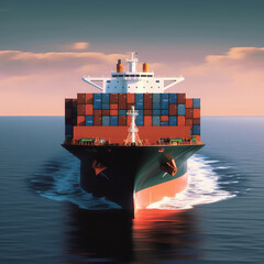 Big container ship in the sea. Freight transportation. front view. created by generative AI technology. - obrazy, fototapety, plakaty
