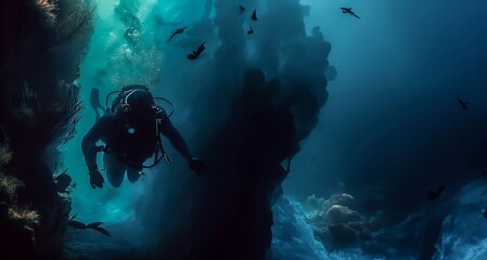 Naklejka na ściany i meble scuba diver and reef. Created with generative AI technology