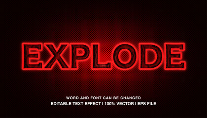 Explode ​editable text effect template, red neon light effect bold futuristic style typeface, premium vector