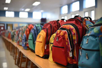 Backpack of the student in the classroom