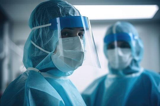 Doctor Team Wearing Ppe Equipment Face Surgical Mask And Visor Fighting Against Corona Virus Outbreak