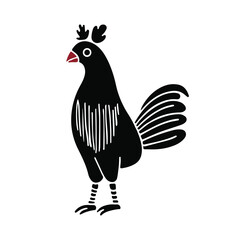 Chicken linocut vector illustration. Pattern for linocut, embroidery, crafts. Hen.