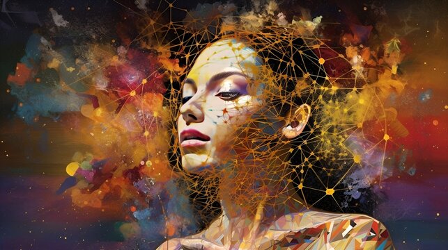 portrait of schizophrenic mind in abstract patterns with colorful background 