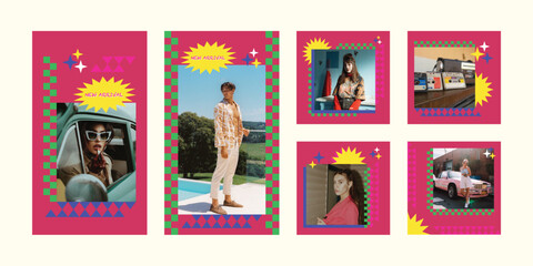 Retro instagram post and story template set
