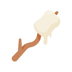 Marshmallow skewers. Campfire activities for hikers Roasted marshmallow until sticky