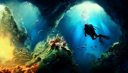Naklejka na ściany i meble underwater scene of a underwater. Created with generative AI technology