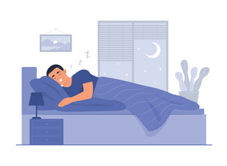 Man Sleeping in Bed and Snoring