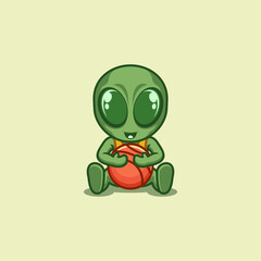 cute cartoon alien playing basketball
