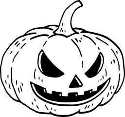 hand drawn Halloween pumpkin illustration isolated on white background.