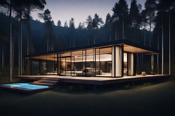 living room in dark forest generated by AI tool