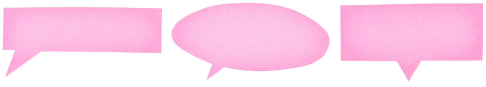 Collection set of pink blank cut out paper cardboard speech bubbles of elliptical round shape with copy space for text on transparent or white background