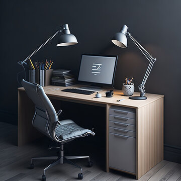 office chair and desk HD 8K wallpaper Stock Photographic Image