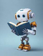 cute robot standing with books or boards, generative ai.