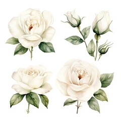 Naklejka premium Watercolor floral bouquet illustration set - white flower green leaf leaves branches bouquets collection.