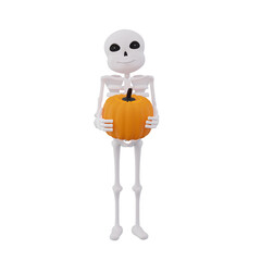 Funny skeletons holding pumpkin, 3D Character Illustration