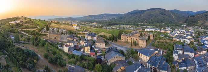 A Breathtaking Aerial View of Vallafranca del Bierzo at Sunrise, Spain