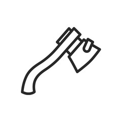 Fototapeta premium Camp Axe Icon. Vector Line Illustration of Hiking and Camping Axe Tool with Protective Blade Cover. Travel Basic Equipment.