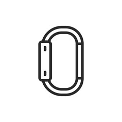 Camp Carabiner Icon. Line Illustration of Steel Carabiner Clip for Hiking, Climbing, and Outdoor Adventures. Vector Sign.