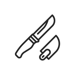 Camping Knife Icon. Vector Line Illustration of a Camping Tool Knife in a Holster with Sheath for Outdoor Adventures and Wilderness Travel