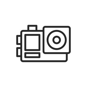 Camp Action Camera Icon. Vector Line Illustration of Compact Video Recorder for Adventure and Outdoor Activities.