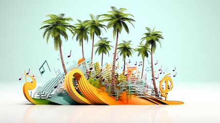 palm trees music notes background abstract summer audio concert.
