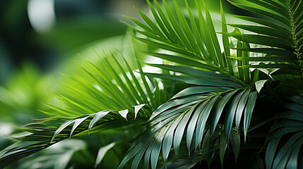 lush green curved palm leaves 