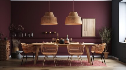 scandinavian design dining room area home design ideas creative interior space with scandinavian deciration with wooden and nature loose furniture with feature colour wall accent,ai generate