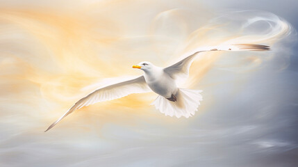 The albatross, an emblem of freedom and grace in flight, portrayed in a captivating image enveloped by grey yellow smoke, adding an air of intrigue.
