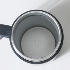 Travel mug isolated on white, travel thermos Mockup isolated on white, Black thermos bottle, Tumbler glass on white background